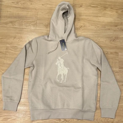 Polo Ralph Lauren Men's Double Knit Stitched Leather Big Pony Hoodie Beige M-XXL - Image 1 of 4