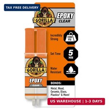 Gorilla 2 Part Epoxy, Clear Epoxy, 0.85 Ounce Syringe Pack of 1 - 5 Minute Set
