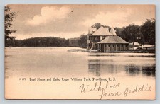 1905 Roger Williams Park Providence RI Boat House Lake Postcard Rotograph