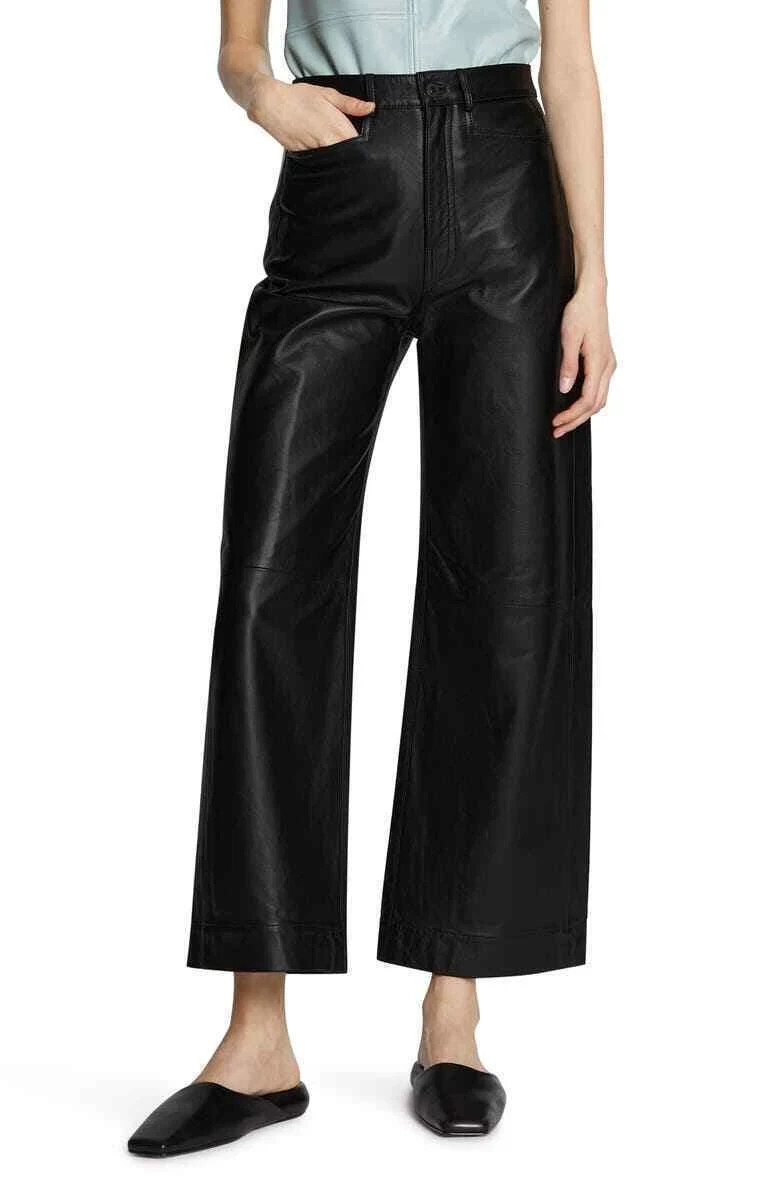 Genuine Women's Formal Office Black Handmade Real Leather Lambskin Skinny Pant