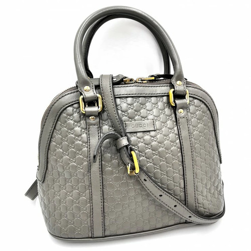 Gucci Micro 2Way Handbag Shoulder Bag Gray Leather Gold Hardware 449654 Used