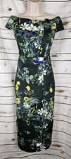Ted Baker Dark Bardot Bodycon Dress 1 US 4 Scuba Midi NEW Green Floral