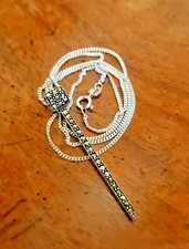 Art Deco Style 925 silver swinging drop Marcasite pendant with 925 silver chain