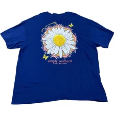 Simply Southern Shirt Women XXL 2XL Blue Tee Daisy Flower Butterfly Ladies Top