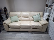 Cream Leather 3-Seater Sofa Bed With Spring Base. Only Selling Due To House Move