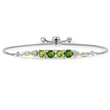 925 Silver and 10K Yellow Gold Peridot and Green Chrome Diopside and White Lab