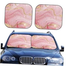Car Windshield Sun Shade 2-Piece Foldable Auto Sun Medium Pink Gold Marble