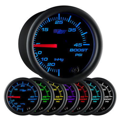 GlowShift 52mm Black 7 Color 45 PSI Turbo Boost / Vacuum Gauge Kit