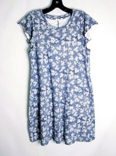Gap Flutter Sleeve Dress Womens Medium Above Knee Length Tunic Floral Blue White