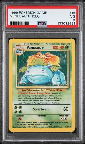 1999 POKEMON BASE SET UNLIMITED #15 VENUSAUR-HOLO PSA 3