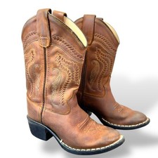 Old West Brown Leather Western Cowboy Boots Kids Size Unknown 8124