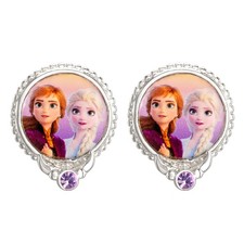 Womens Frozen II Anna and Elsa Earrings - Silver Plated Frozen Sisters Stud Earr