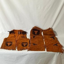 NUOVO RARO KEMOSABE gilet in pelle scamosciata western da bambino Chaps Longhorn Star Md