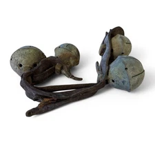 Vtg Antique 4 Brass Sleigh Jingle Bells Leather Strap Horse Harness Christmas