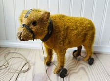 Antique German Circus Bear Pull Toy -  EARLY Glass Eye Mohair Bear ORIGINAL vtg