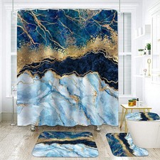 Marble Bathroom Sets with Rugs for Bathroom Decor, 72x72 Inches Gold Shower C...
