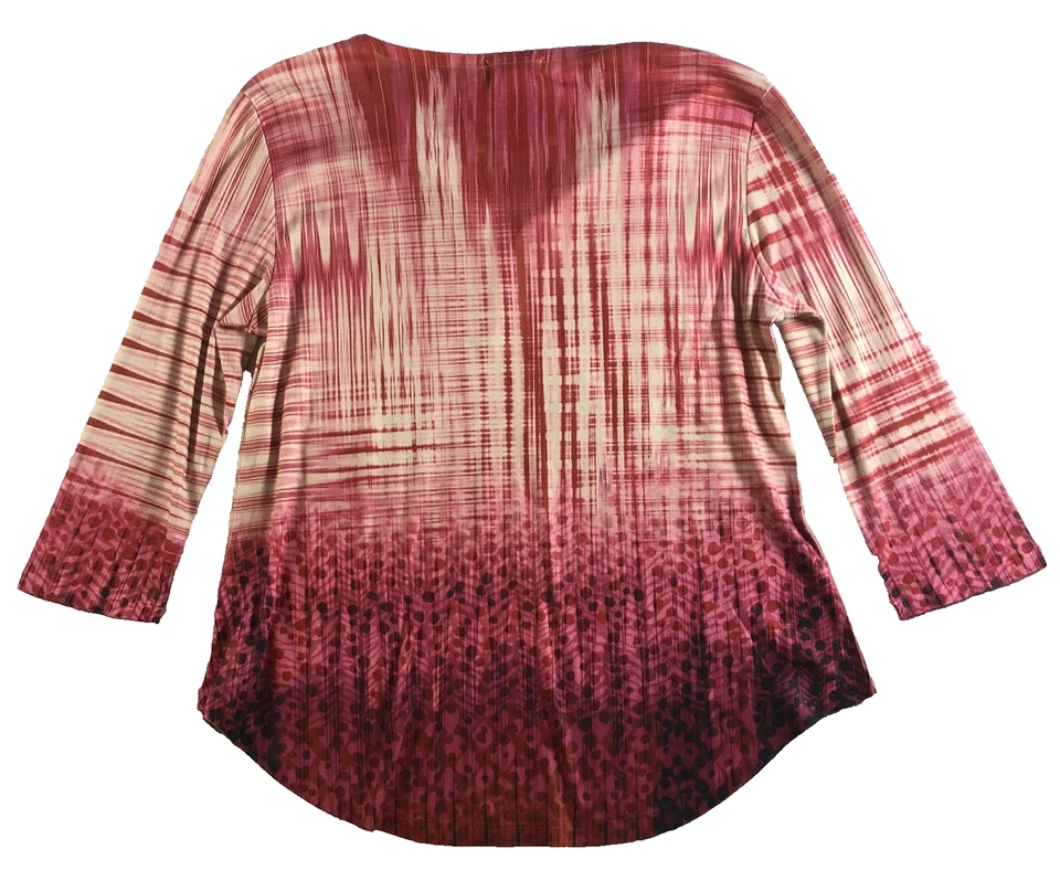 Oneworld Womens Tunic Top Sz S Red Pink Ivory Buttons 3/4 Sleeve Pullover - Image 4 of 4