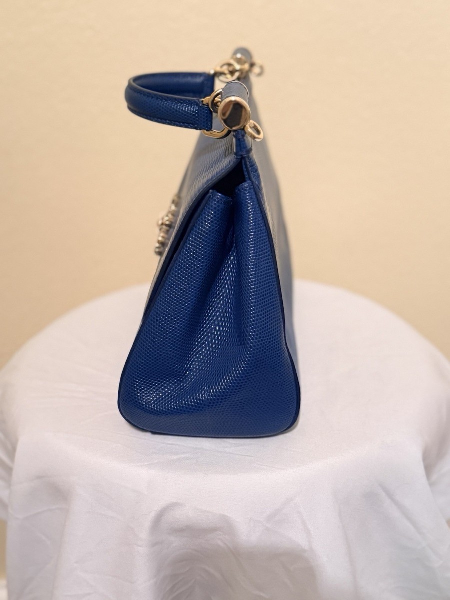Dolce Gabbana Miss Sicily Medium Blue Leather Top Handle Bag | eBay