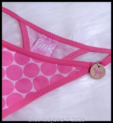 Vintage Y2k PINK Victoria's Secret PANTIES V-String DOTS Thong Dog Charm M/L/XL