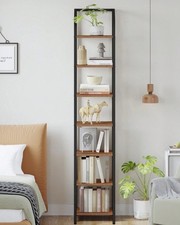 Tall Narrow Industrial Bookcase Vintage Display Unit Slim Rustic Storage Shelves