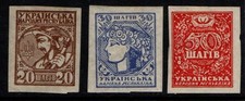 Ukraine 1918 20s Peasant, 30s Ceres, 50s SG2-3, 5 Mint/MLH