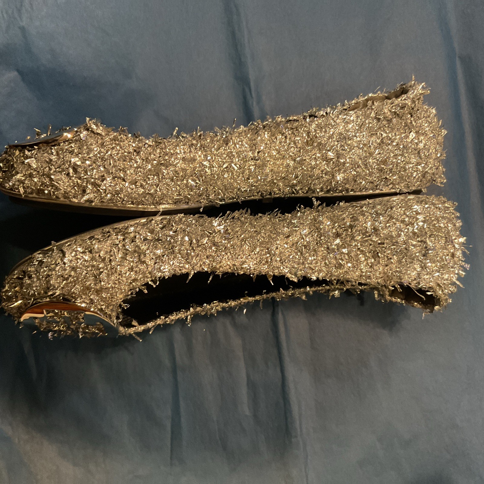 Tory Burch Minnie Travel ballet Flat In Silver Confetti Sz 7M New Without Box thumbnail 7