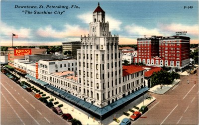 Downtown, St. Petersburg, Fla., KRESS, Suwannee Hotel, Walgreen B Postcard