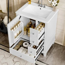 24" 36" Bathroom Vanity w/ Sink, Freestanding Vanity Storage Cabinet, 3 Drawers