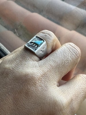 Vintage Sterling Silver Bear Paw Native American Ring Navajo Turquoise S6.5 - 6g