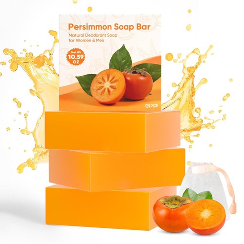 GPP Persimmon Soap Bar for Body Odor Control – 3 PCS Natural Wash Soap...