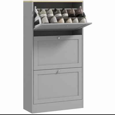 HOMCOM Schmaler Schuhschrank mit 3 Klappschubladen für 12-18 Paar Schuhe Grau
