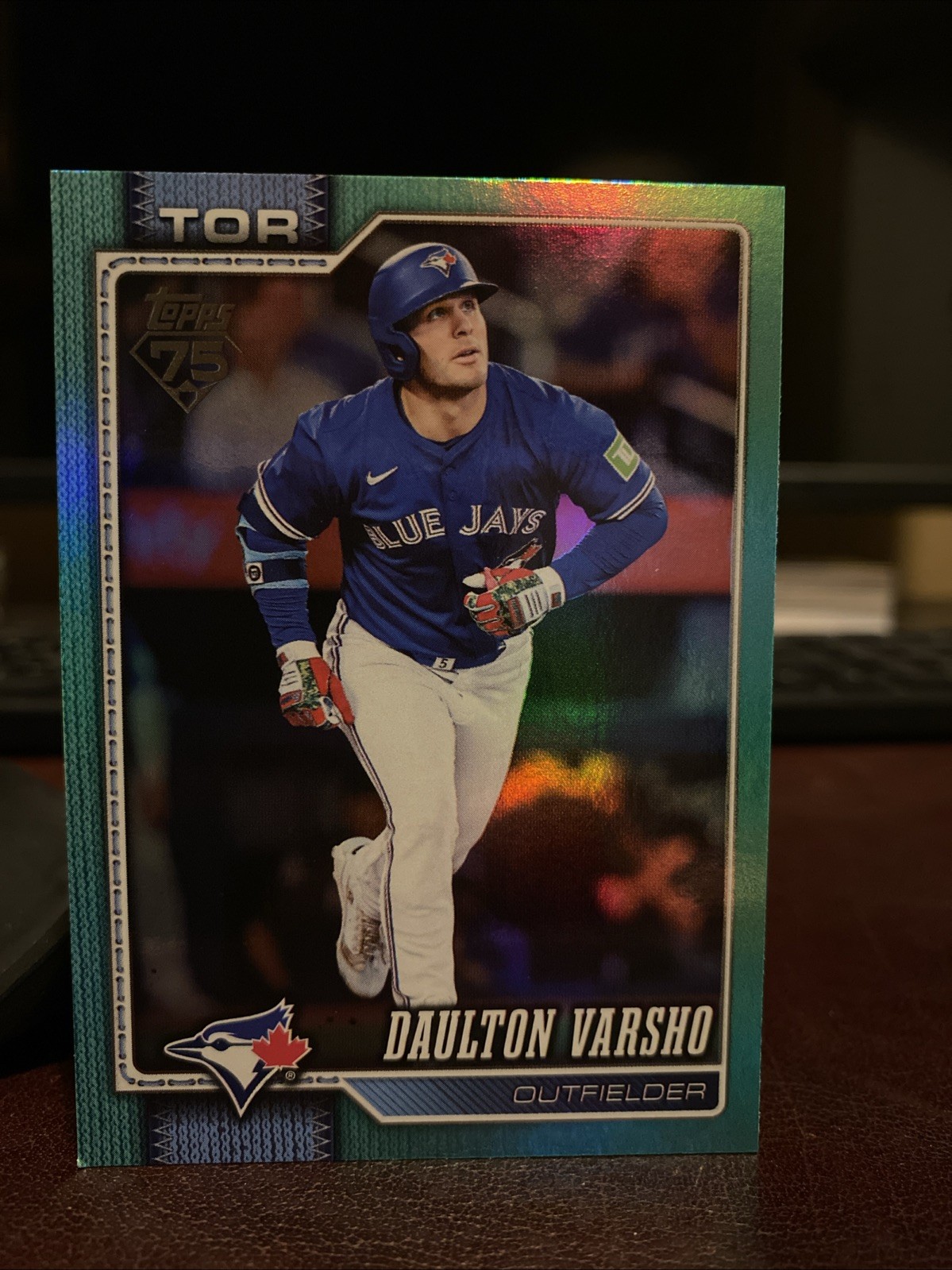 Daulton Varsho AQUA Rainbow Foil 2026 Topps Baseball Card #2 Blue Jays