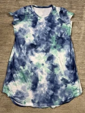 Secret Treasures Night Shirt Womens 2X Blue Tie Dye Short Sleeve Polyester Blend