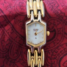 Citizen Quartz Women  s Analog White Dial Gold Tone Bracelet Rect Dress Watch