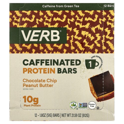 Caffeinated Protein Bar, Chocolate Chip Peanut Butter, 12 Bars, 1.8 oz (51 g)