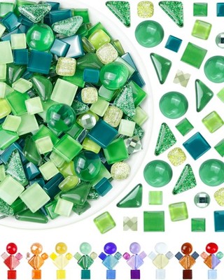 FIVEIZERO 420g Mosaic Tiles for Crafts - 280Pcs Glass 0.5 x inches, Green 