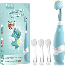 Papablic Toddler Sonic Electric Toothbrush Ages 2-5 Dino LED Timer 4 Heads