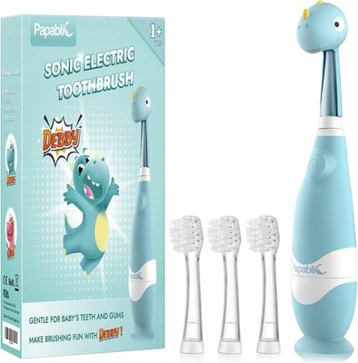 Papablic Toddler Sonic Electric Toothbrush Ages 2-5 Dino LED Timer 4 Heads