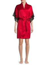 NATORI Plume Wrap Robe RED with BLACK LACE Size Small 160 NWT