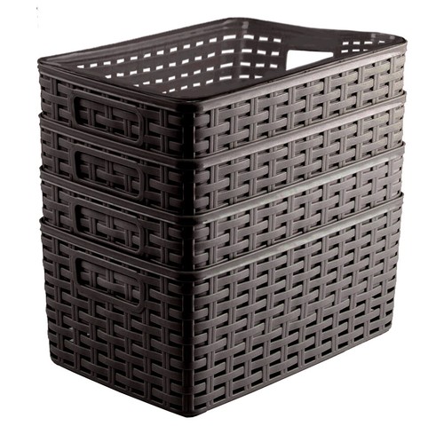 4 x 6 Litre Rattan Storage Basket Home Office Plastic Tray Crate Container Box - Picture 2 of 7