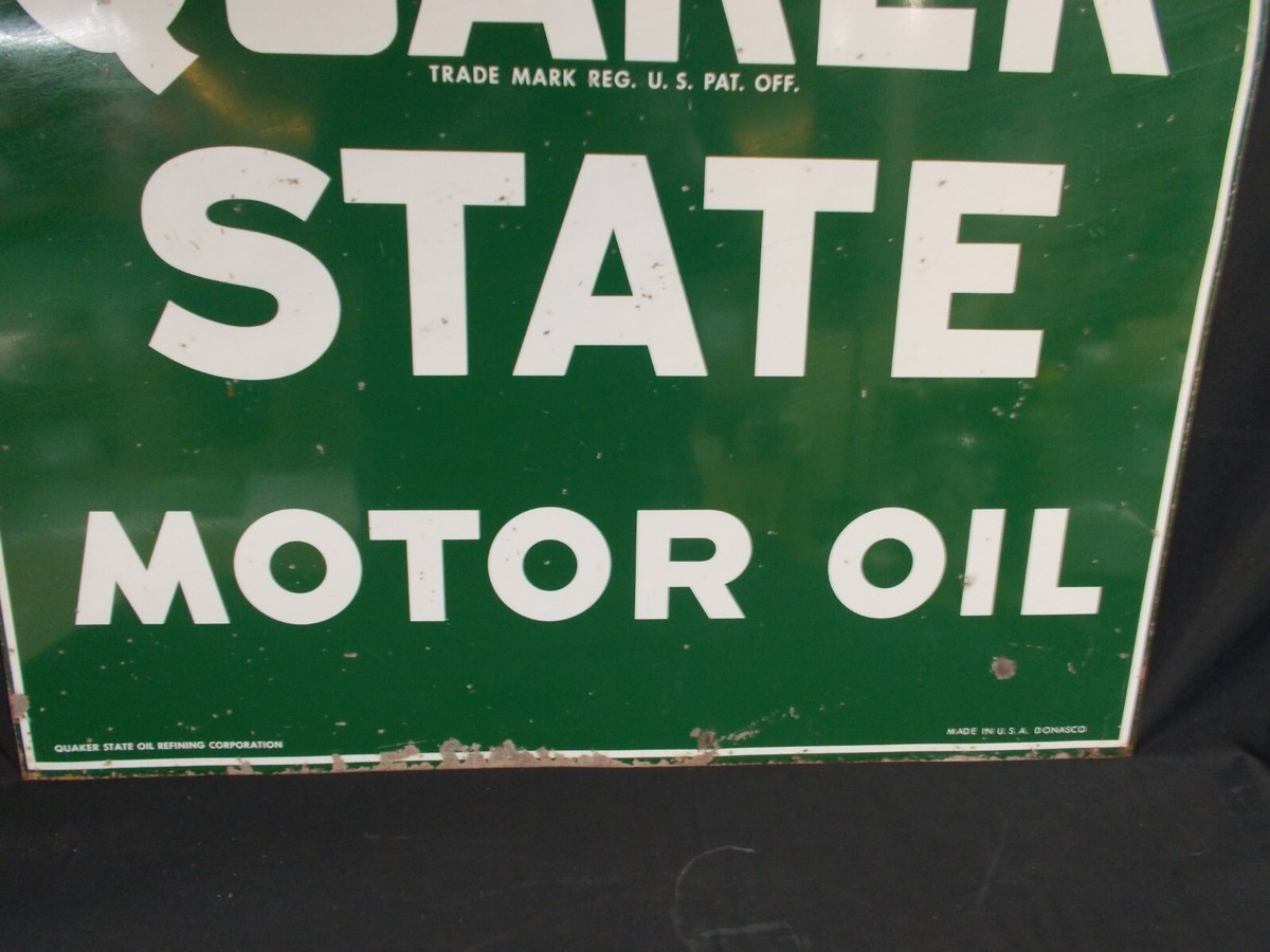 QUAKER STATE 80's看板 Vintage Quaker State Motor Oil Sign Double Sided Metal