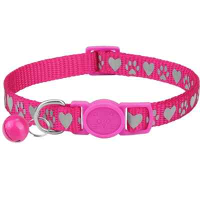 Pet Collar Reflective Cat Dog Breakaway Bell Buckle Rose Red