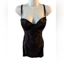 VTG SHLIPPS By Smoothie Padded Corset Body Slip Sz 36C Black Underwire 4065
