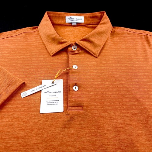 Peter Millar Crown Sport Summer Comfort Striped Polo Shirt Orange Large - 第 3/6 張圖片