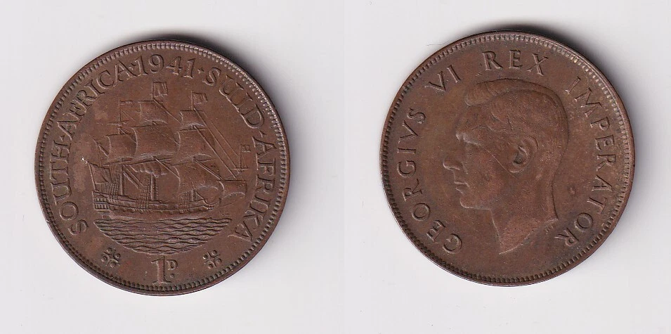 1 Penny Bronze Münze Südafrika 1941 König Georg VI. ss (169613) - Bild 1 von 1
