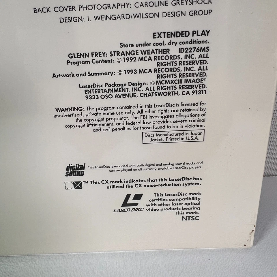 Glenn Frey Strange Weather Live In Dublin MCA Music Video Laserdisc NEW! SEALED - Image 3 of 3