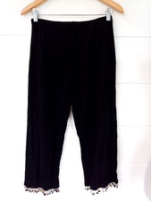 Vintage Black Beaded Dangle Hem CROPPED PULL-ON STRETCH PANTS Dancing Petite M