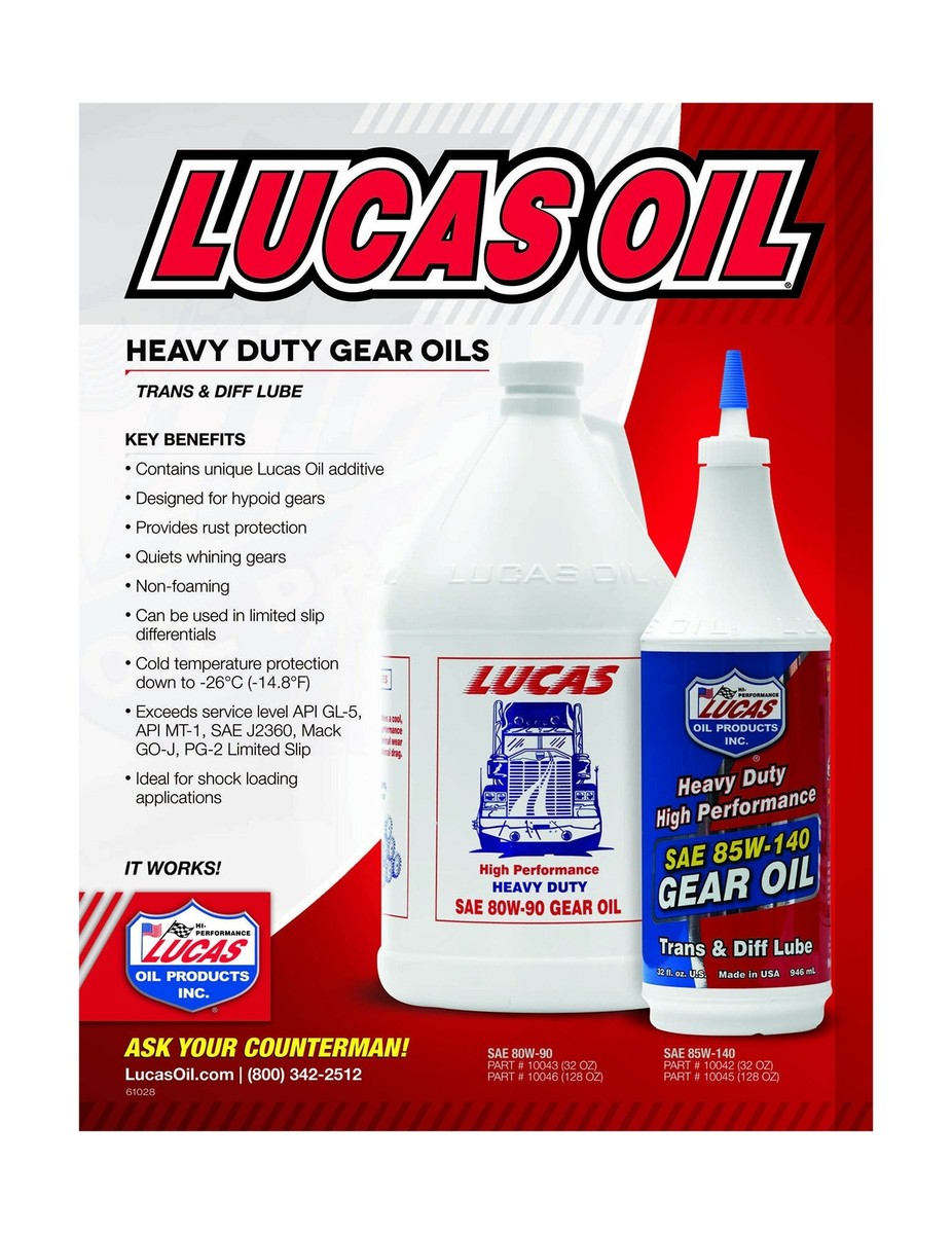 Lucas SAE 80W- 90 Heavy Duty Gear Oil 1 Quart High Performance 