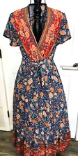 Zesica Women’s wrap maxi dress medium/large boho colorful cottagecore