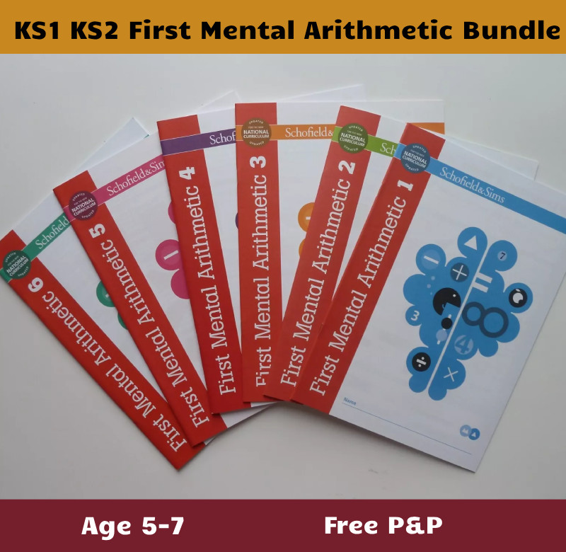 First Mental arithmetic workbooks pack of 6 age 5-7 years primary school KS1/KS2